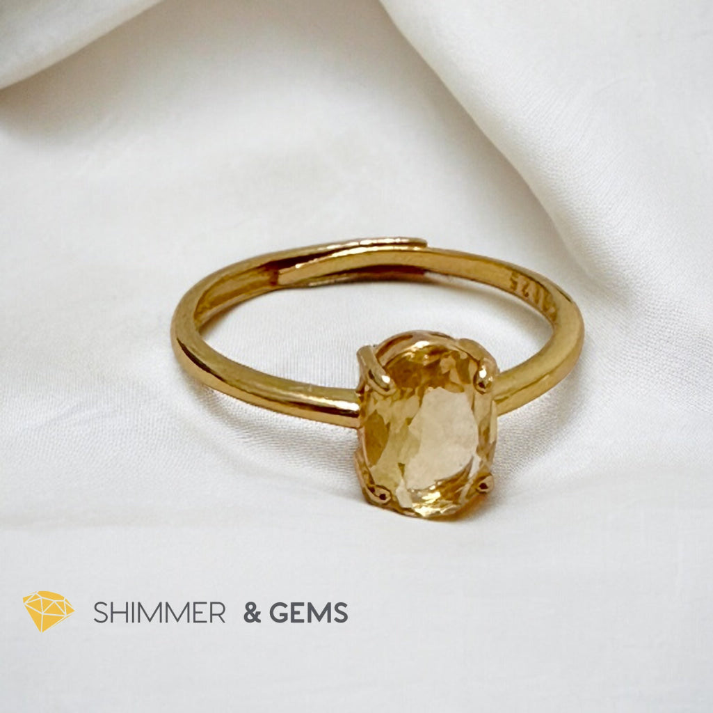 Citrine Oval 14K Gold Plating 925 Silver Rings (Adjustable)