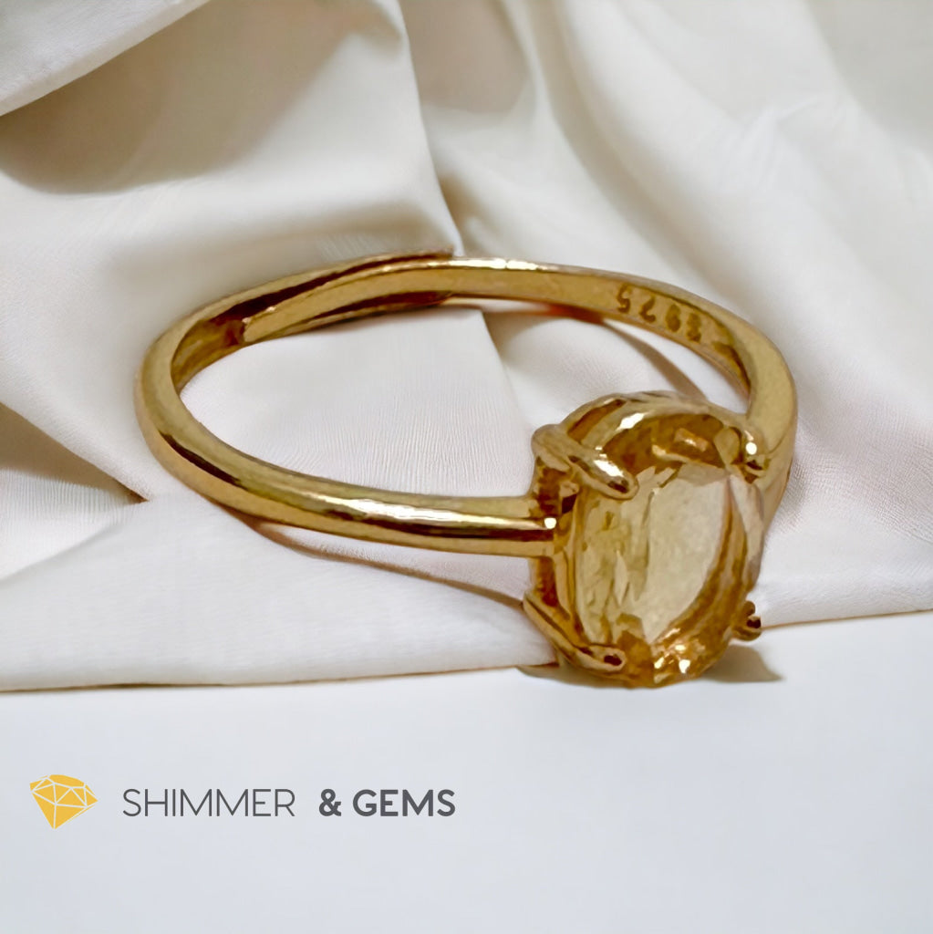 Citrine Oval 14K Gold Plating 925 Silver Rings (Adjustable)