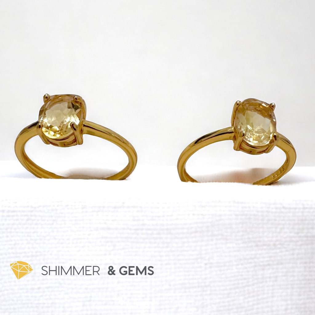 Citrine Oval 14K Gold Plating 925 Silver Rings (Adjustable)