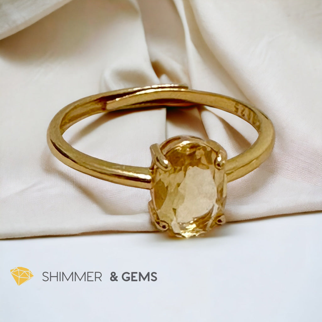 Citrine Oval 14K Gold Plating 925 Silver Rings (Adjustable)