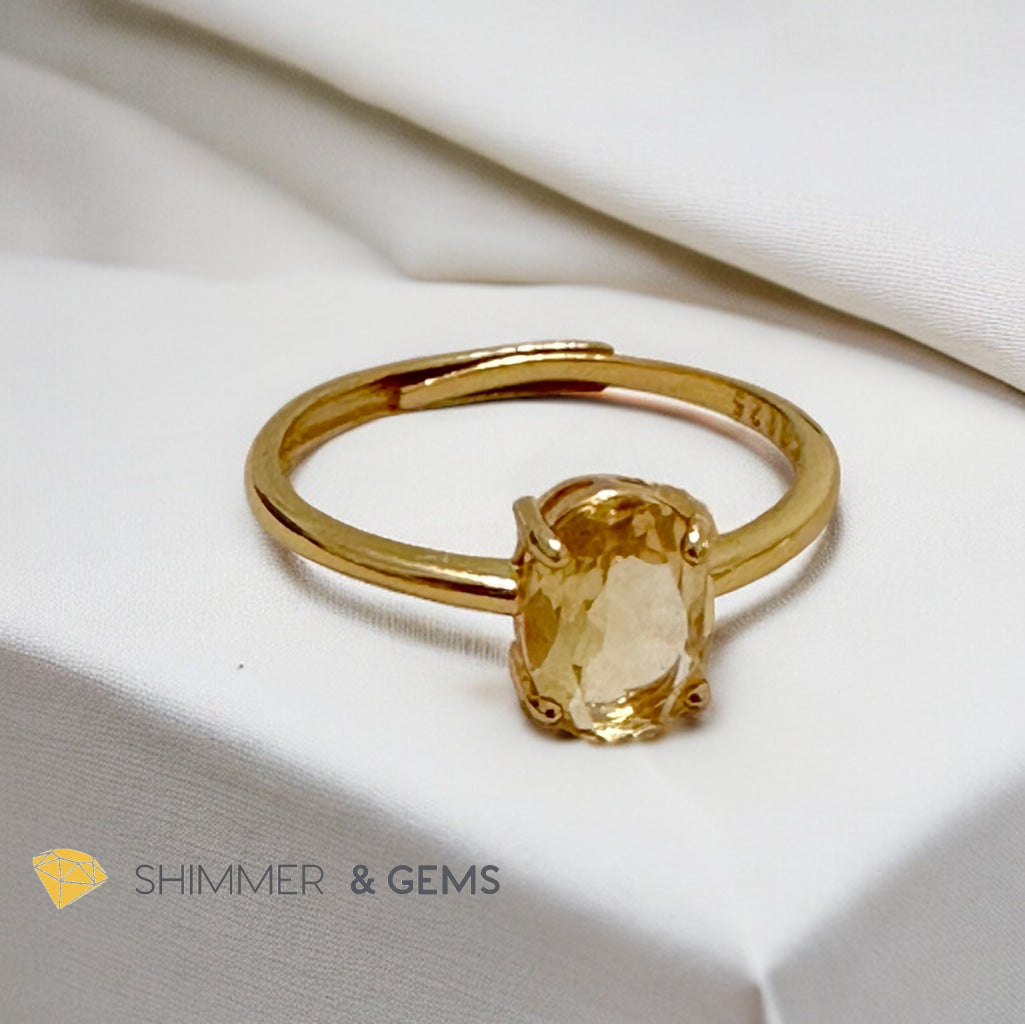 Citrine Oval 14K Gold Plating 925 Silver Rings (Adjustable)