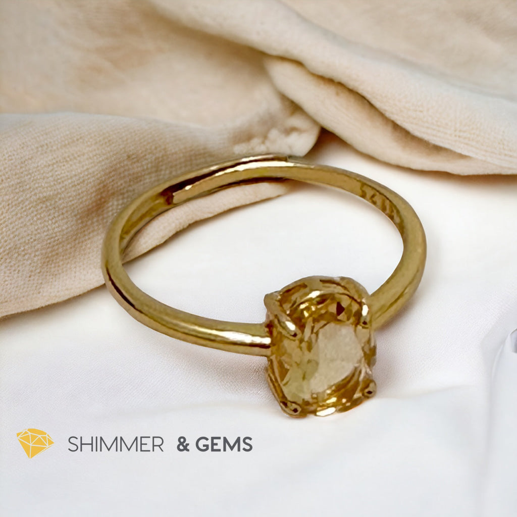 Citrine Oval 14K Gold Plating 925 Silver Rings (Adjustable)