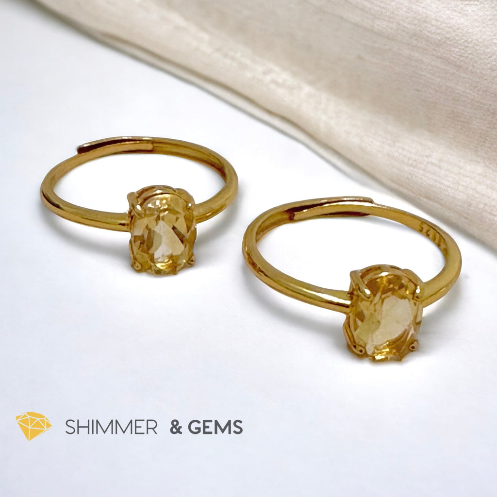 Citrine Oval 14K Gold Plating 925 Silver Rings (Adjustable)