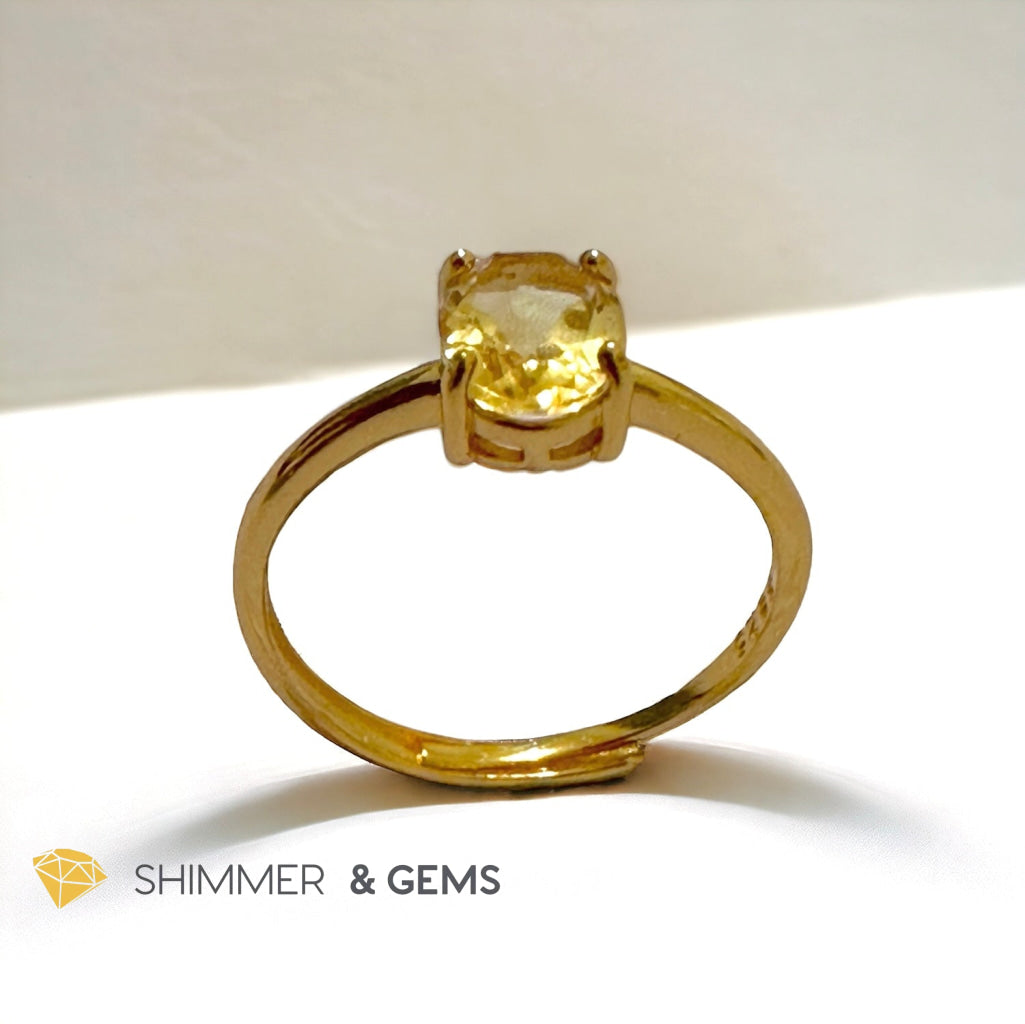 Citrine Oval 14K Gold Plating 925 Silver Rings (Adjustable)