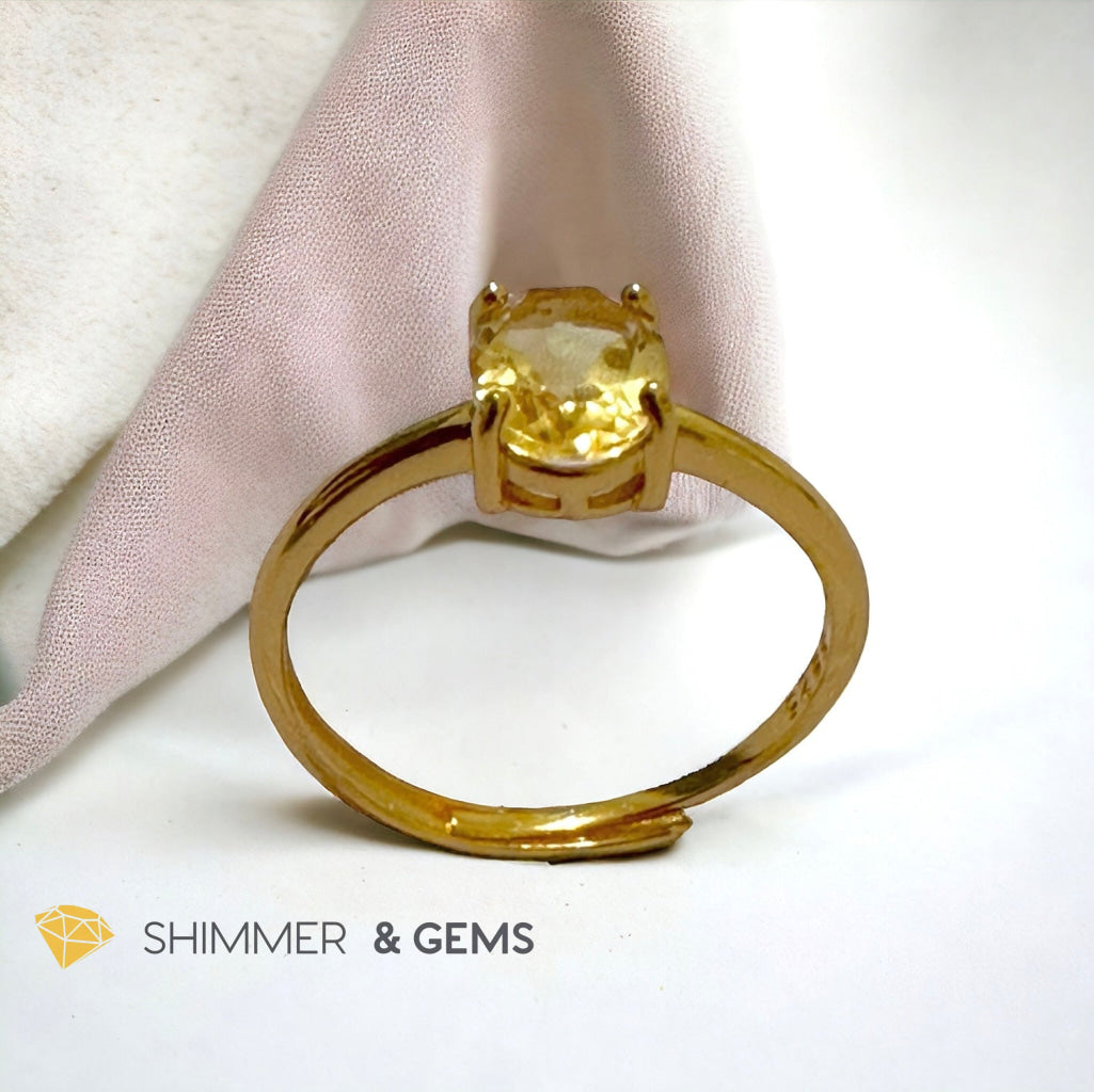 Citrine Oval 14K Gold Plating 925 Silver Rings (Adjustable)