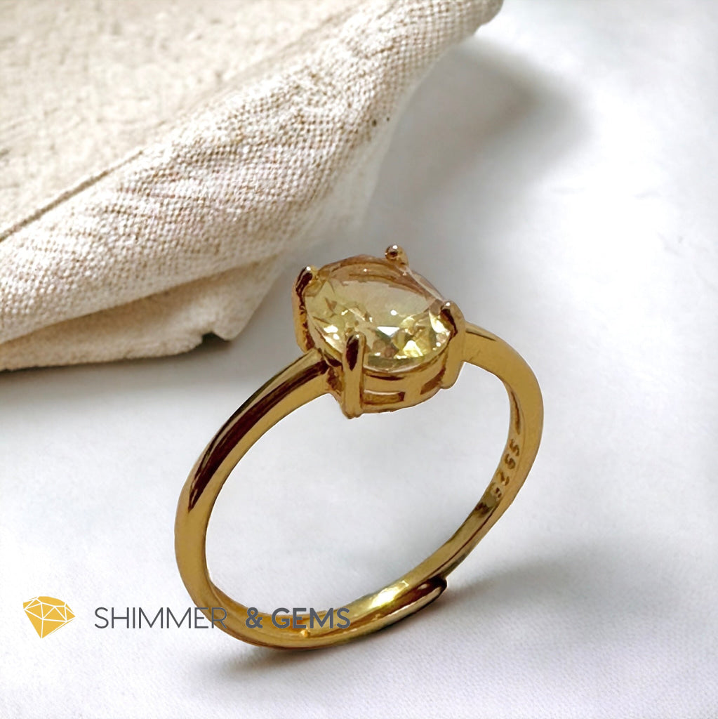 Citrine Oval 14K Gold Plating 925 Silver Rings (Adjustable)
