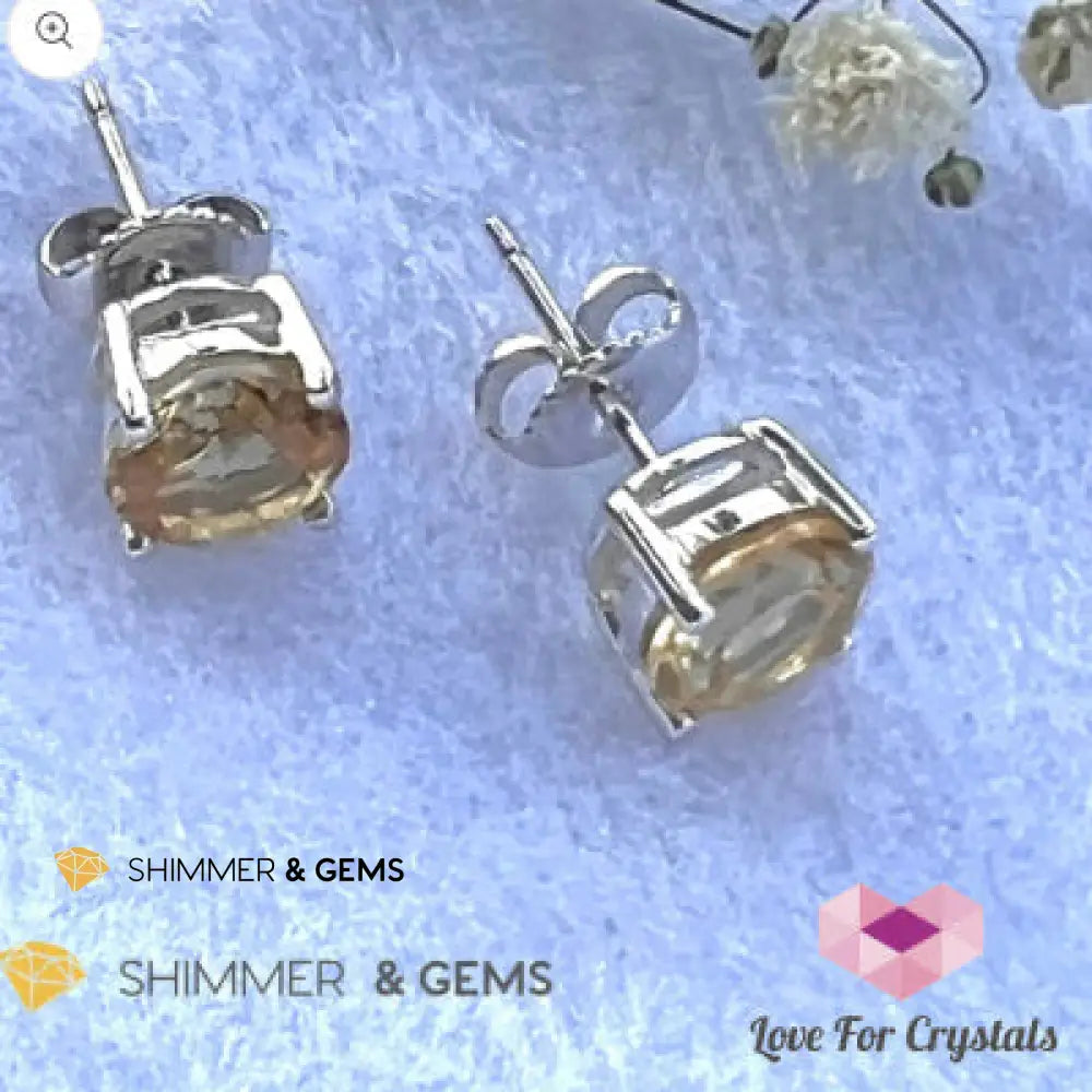 Citrine Round Earrings 7mm (Wealth & Confidence) in 925 Silver 7mm Earrings