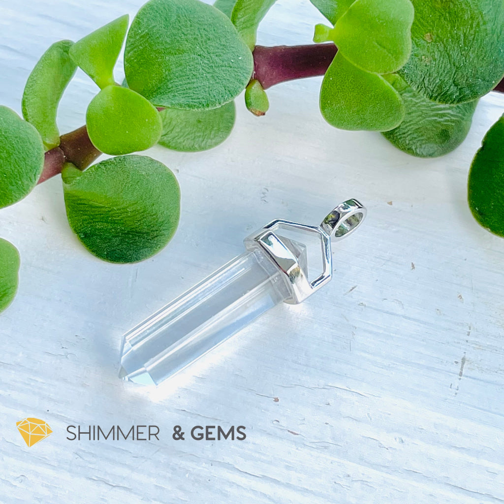 Clear Quartz Double Pointer Pendant 925 Silver (Positive Energy) 22Mm Only Charms & Pendants