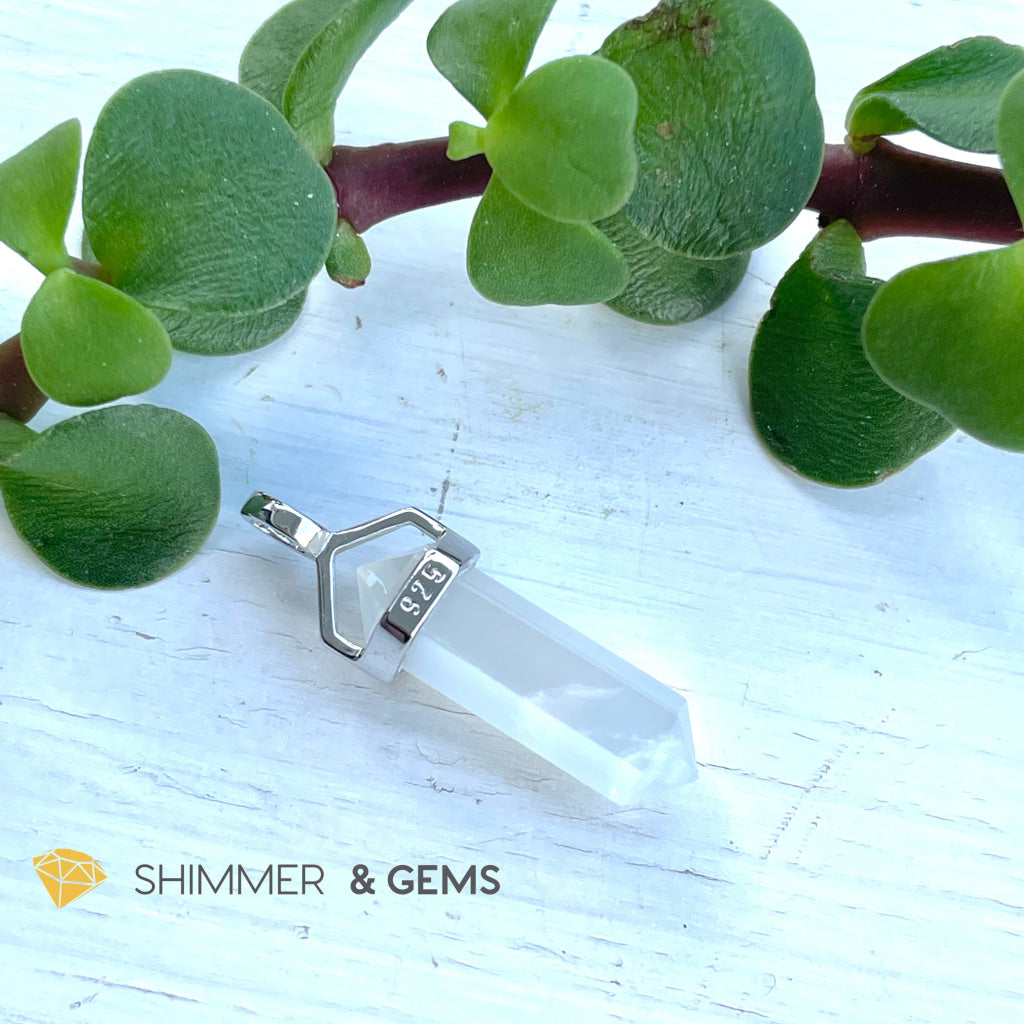 Clear Quartz Double Pointer Pendant 925 Silver (Positive Energy) Charms & Pendants