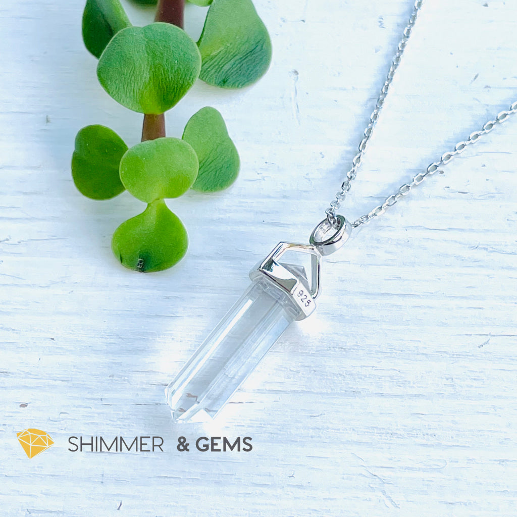 Clear Quartz Double Pointer Pendant 925 Silver (Positive Energy) Charms & Pendants