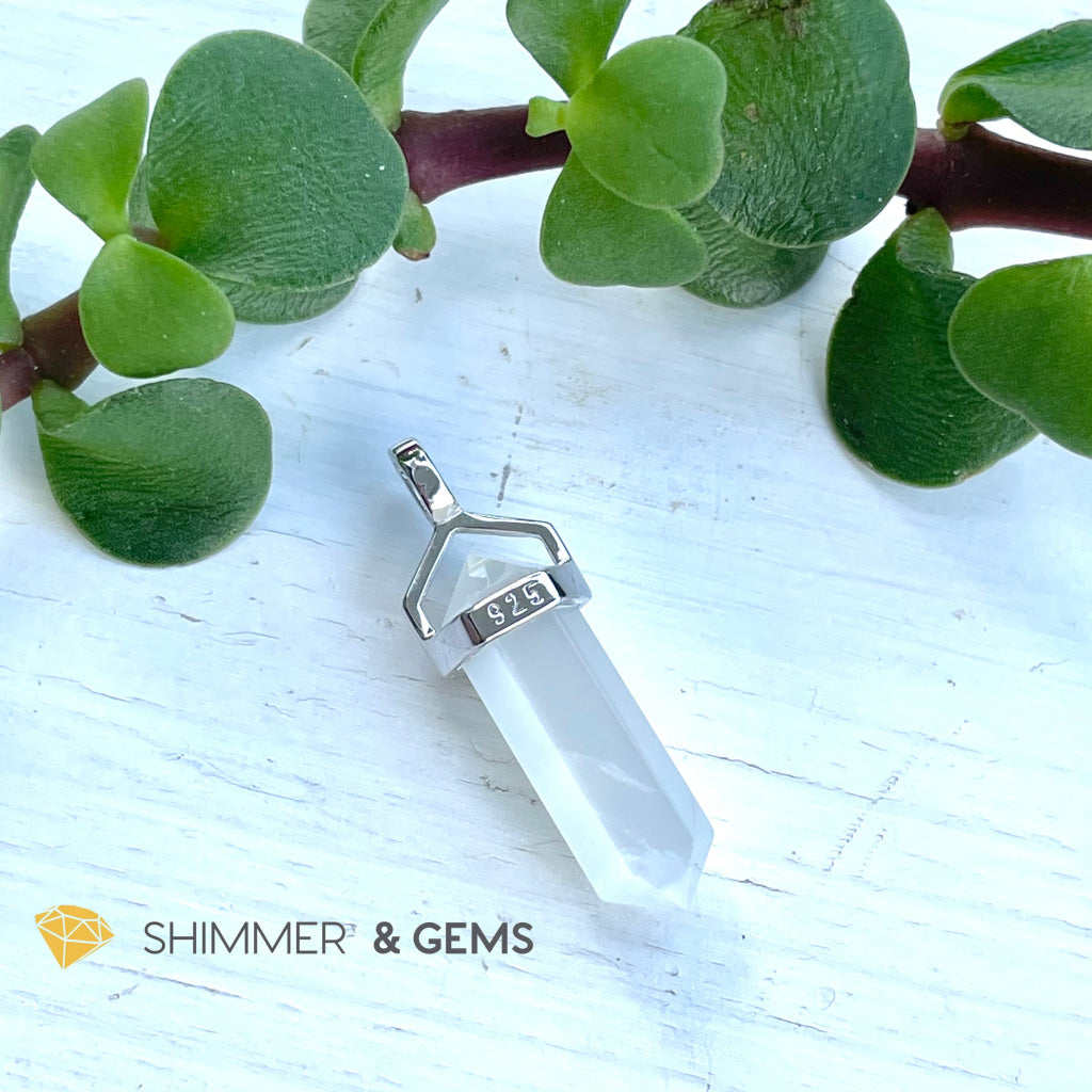 Clear Quartz Double Pointer Pendant 925 Silver (Positive Energy) Charms & Pendants