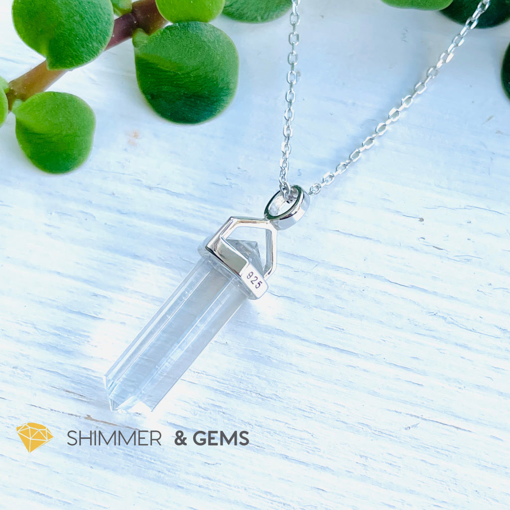 Clear Quartz Double Pointer Pendant 925 Silver (Positive Energy) Charms & Pendants
