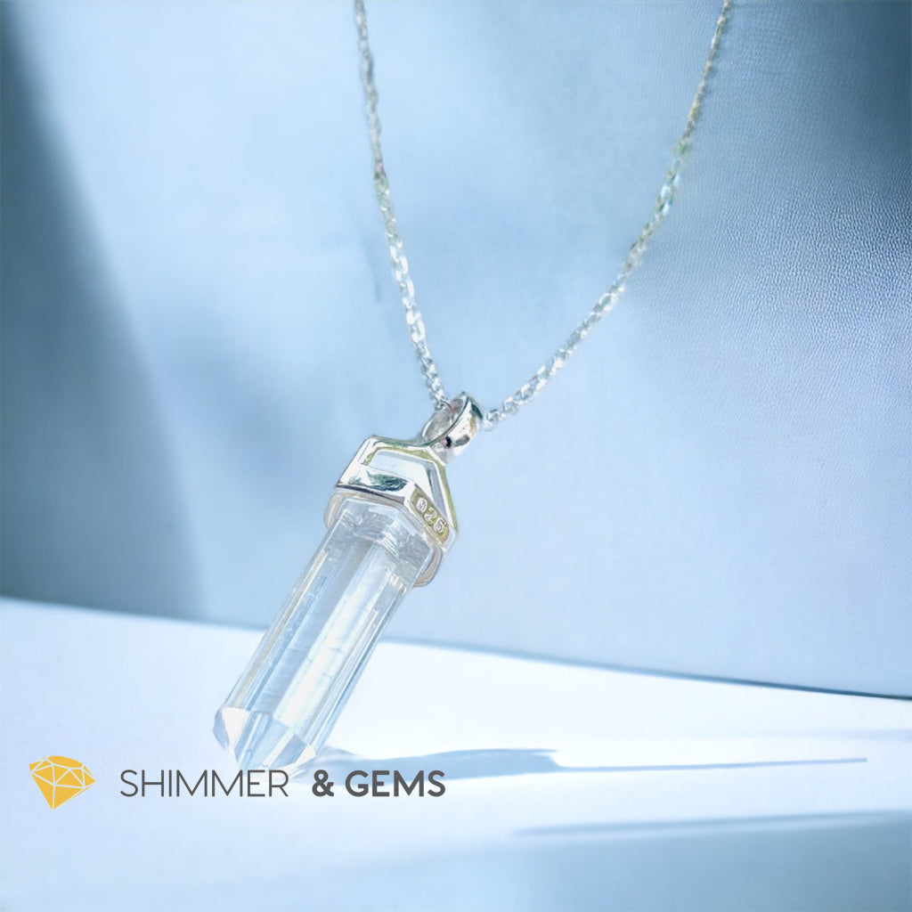 Clear Quartz Double Pointer Pendant 925 Silver (Positive Energy)