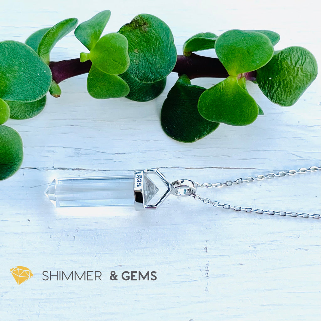 Clear Quartz Double Pointer Pendant 925 Silver (Positive Energy) Charms & Pendants