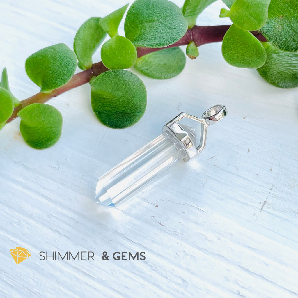 Clear Quartz Double Pointer Pendant 925 Silver (Positive Energy) Charms & Pendants
