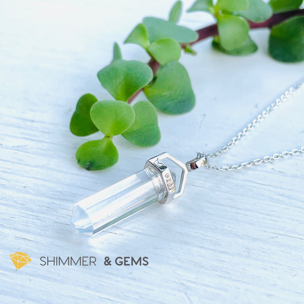 Clear Quartz Double Pointer Pendant 925 Silver (Positive Energy) Charms & Pendants