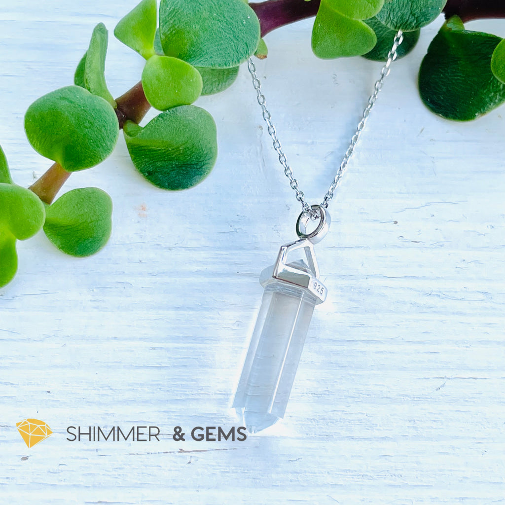 Clear Quartz Double Pointer Pendant 925 Silver (Positive Energy) Charms & Pendants