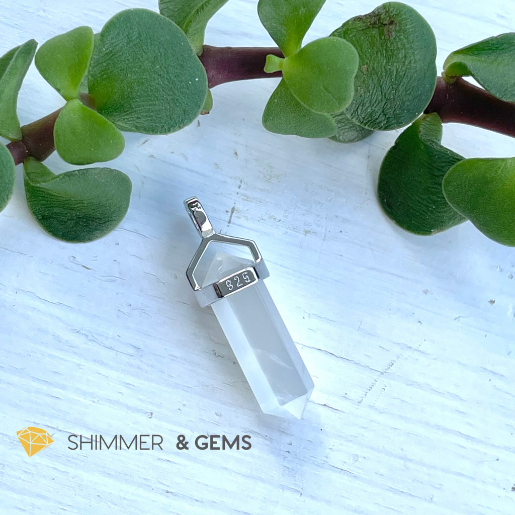 Clear Quartz Double Pointer Pendant 925 Silver (Positive Energy) Charms & Pendants