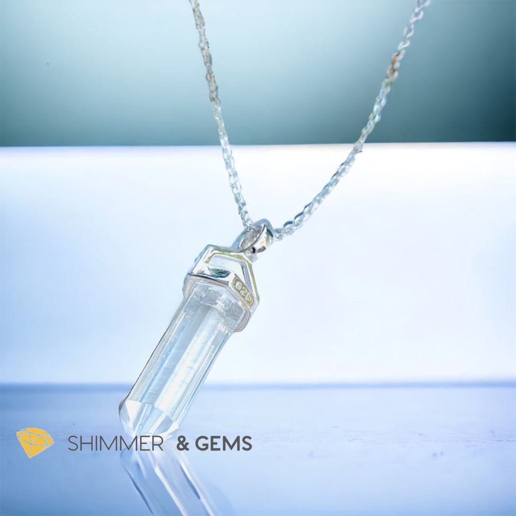 Clear Quartz Double Pointer Pendant 925 Silver (Positive Energy)
