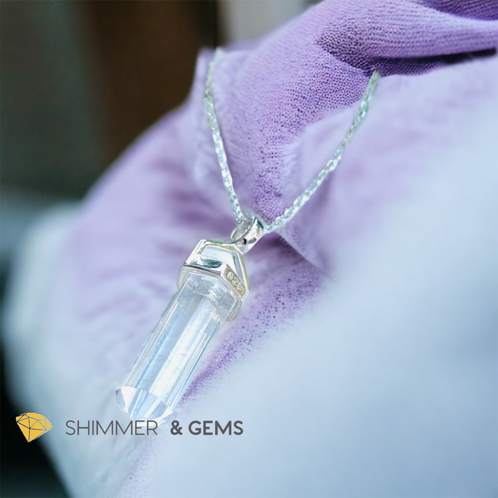 Clear Quartz Double Pointer Pendant 925 Silver (Positive Energy)