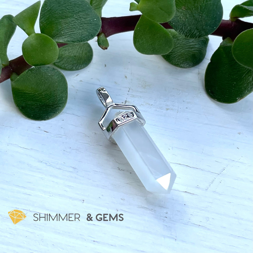 Clear Quartz Double Pointer Pendant 925 Silver (Positive Energy) Charms & Pendants