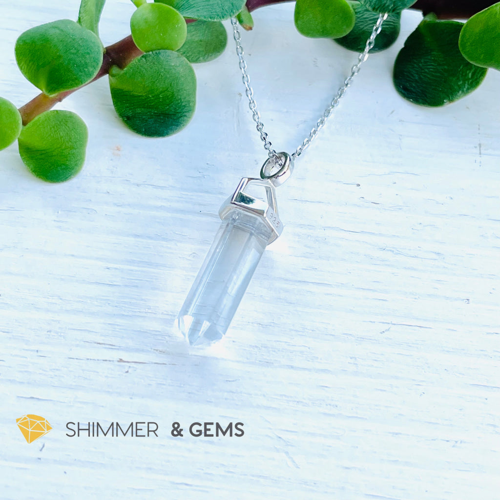 Clear Quartz Double Pointer Pendant 925 Silver (Positive Energy) Charms & Pendants