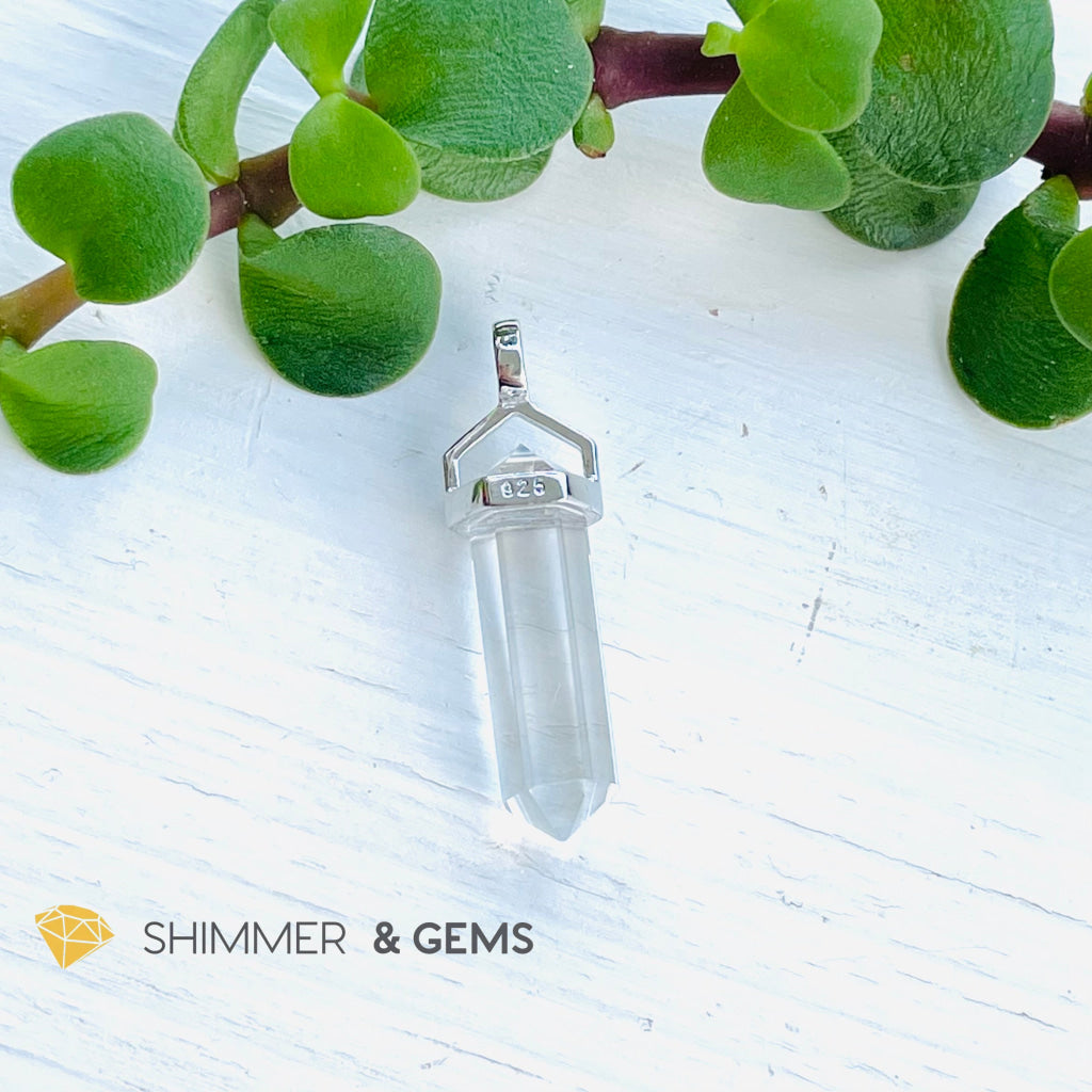 Clear Quartz Double Pointer Pendant 925 Silver (Positive Energy) Charms & Pendants