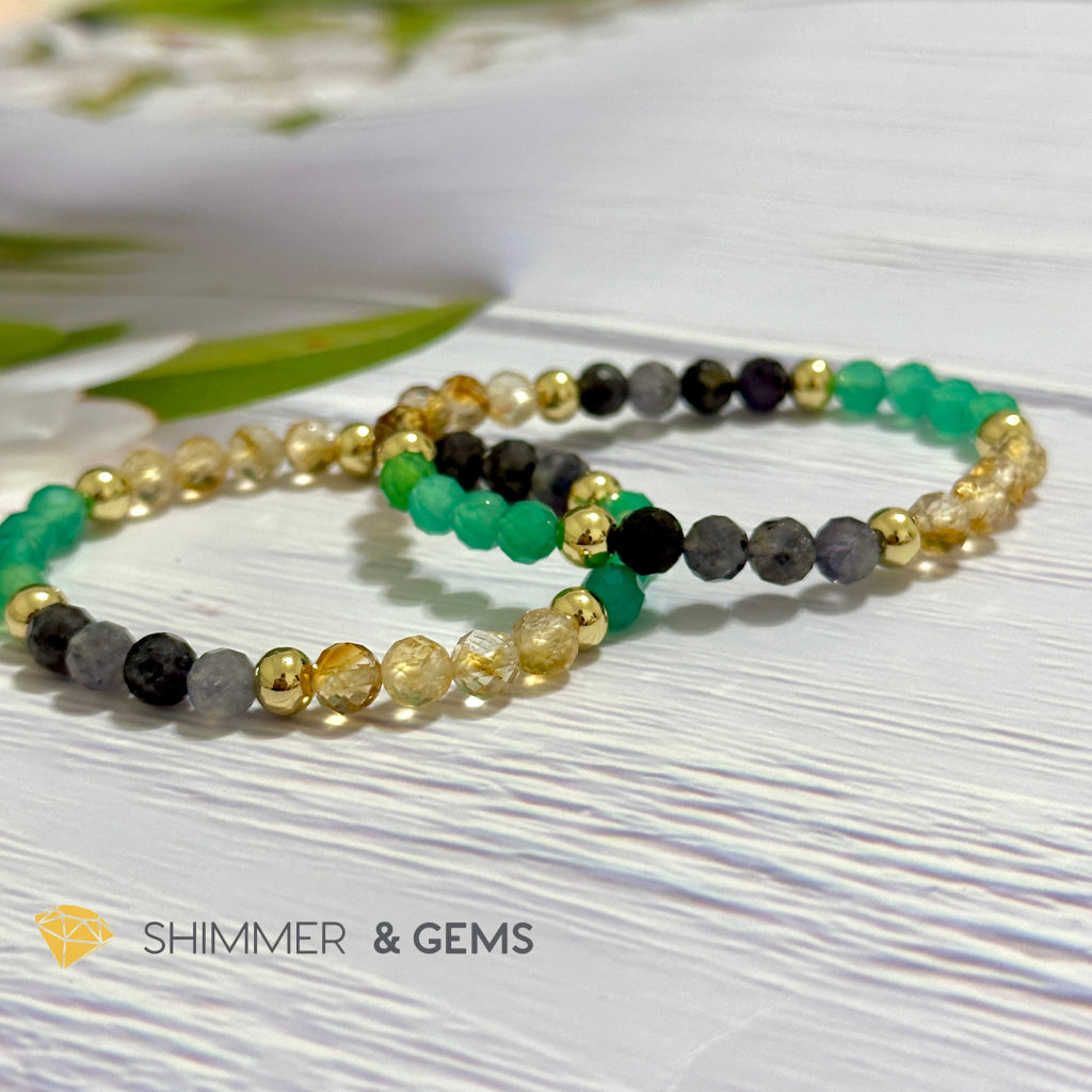 Debt-Free Remedy Bracelet (Iolite, Green Agate, Citrine 6mm with 14k gold filled beads)