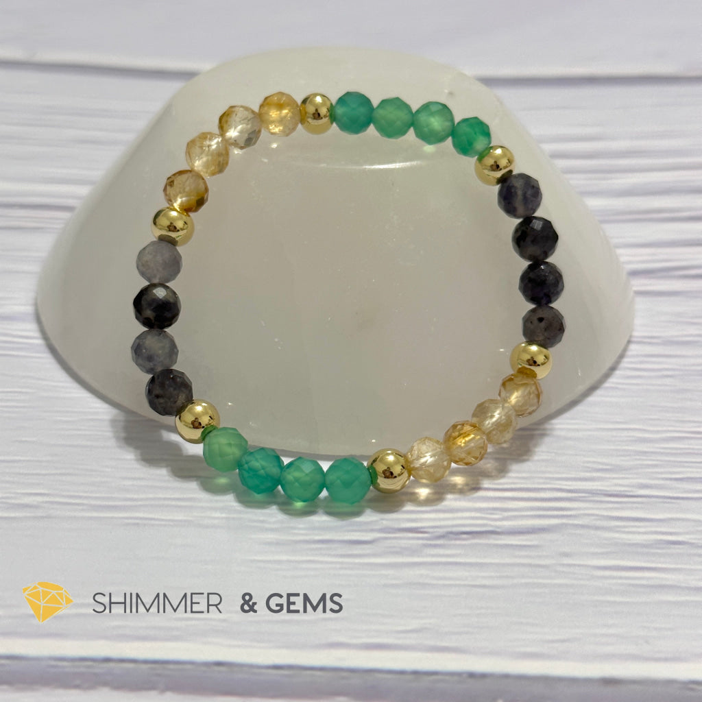 Debt-Free Remedy Bracelet (Iolite, Green Agate, Citrine 6mm with 14k gold filled beads)