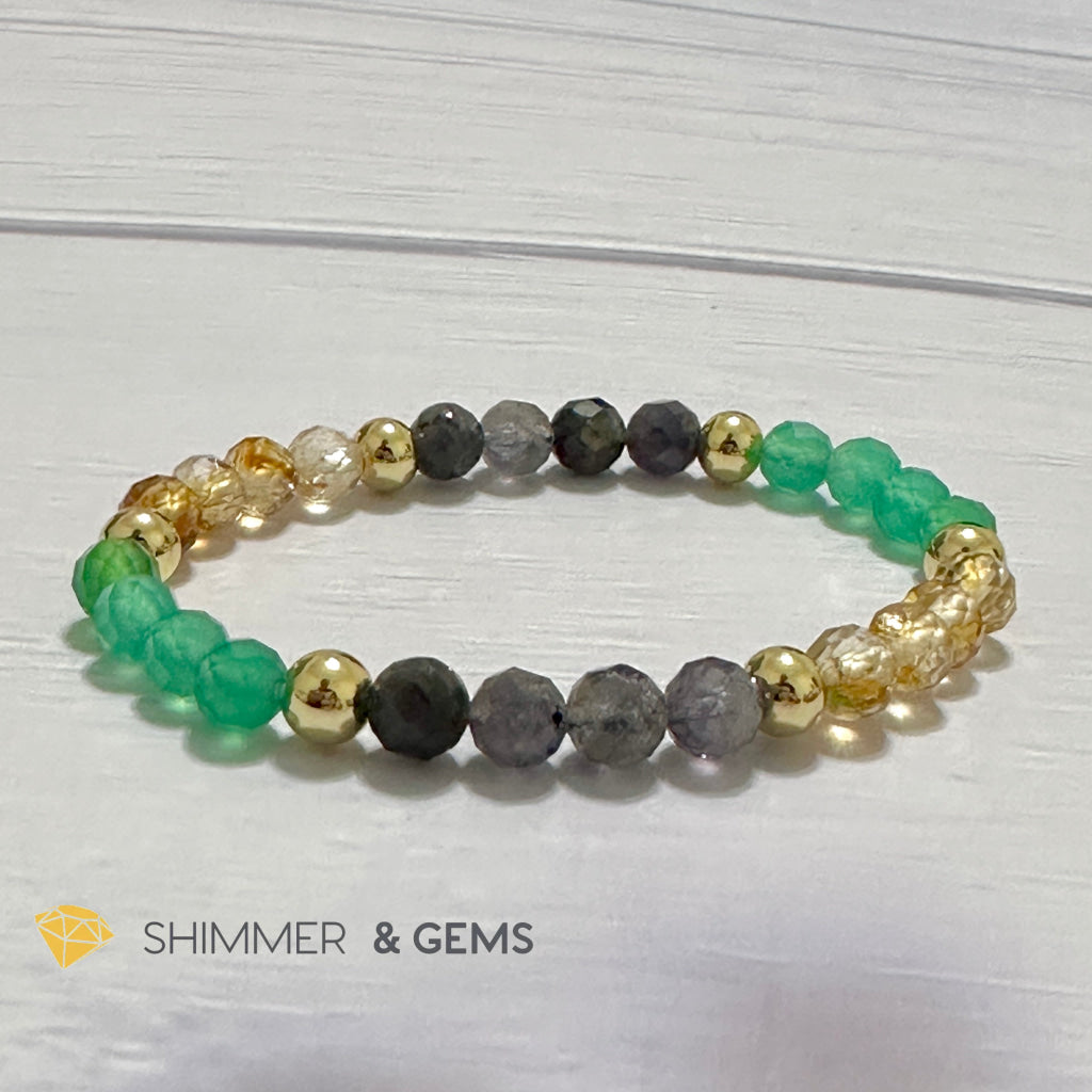 Debt-Free Remedy Bracelet (Iolite, Green Agate, Citrine 6mm with 14k gold filled beads)