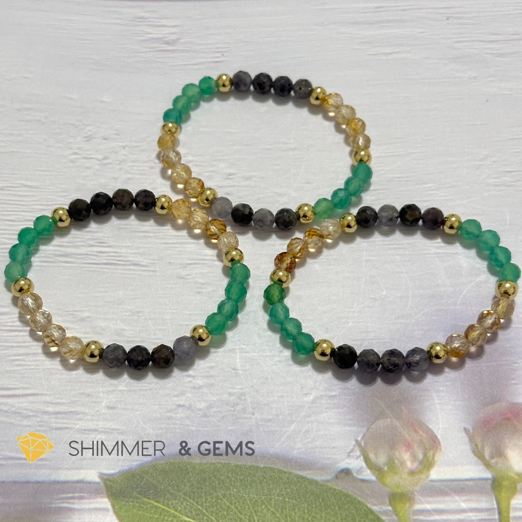 Debt-Free Remedy Bracelet (Iolite, Green Agate, Citrine 6mm with 14k gold filled beads)