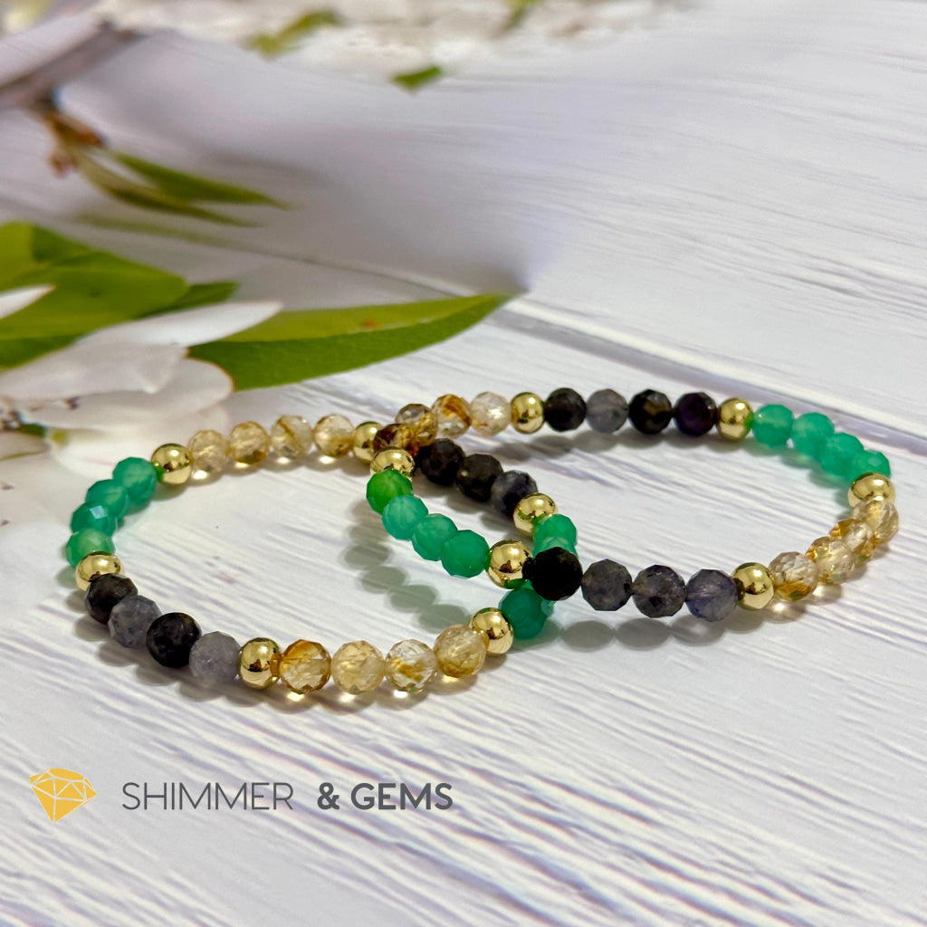 Debt-Free Remedy Bracelet (Iolite, Green Agate, Citrine 6mm with 14k gold filled beads)