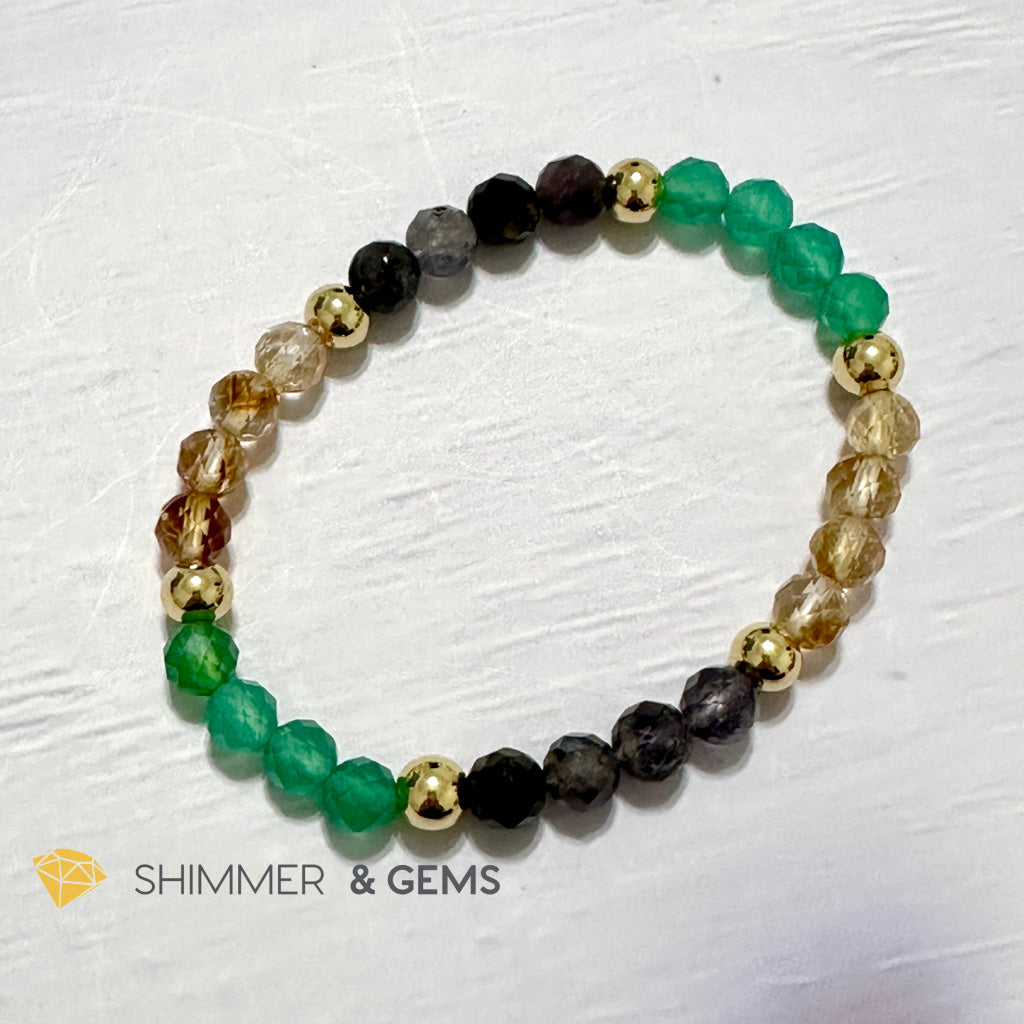 Debt-Free Remedy Bracelet (Iolite, Green Agate, Citrine 6mm with 14k gold filled beads)