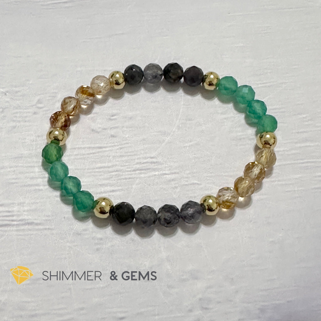 Debt-Free Remedy Bracelet (Iolite, Green Agate, Citrine 6mm with 14k gold filled beads)