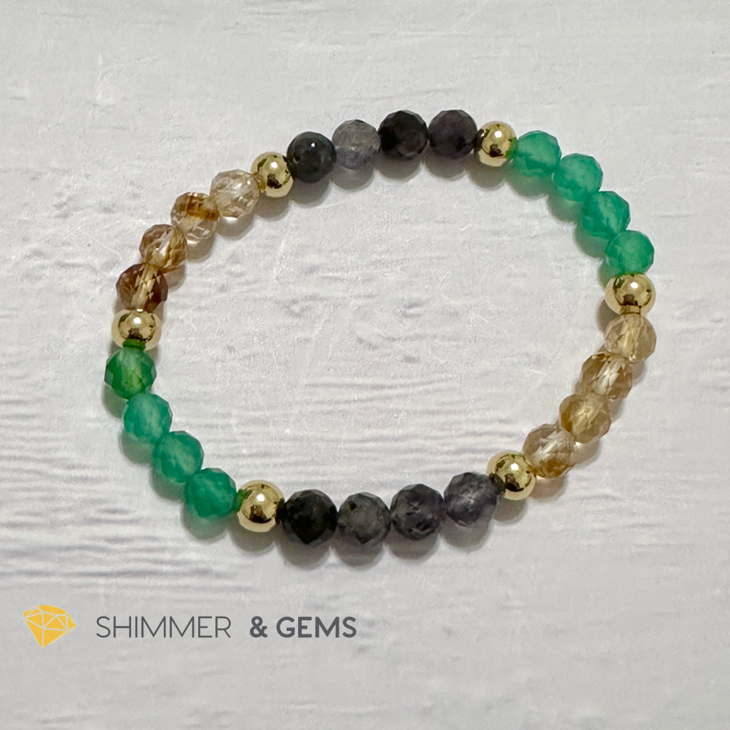 Debt-Free Remedy Bracelet (Iolite, Green Agate, Citrine 6mm with 14k gold filled beads)