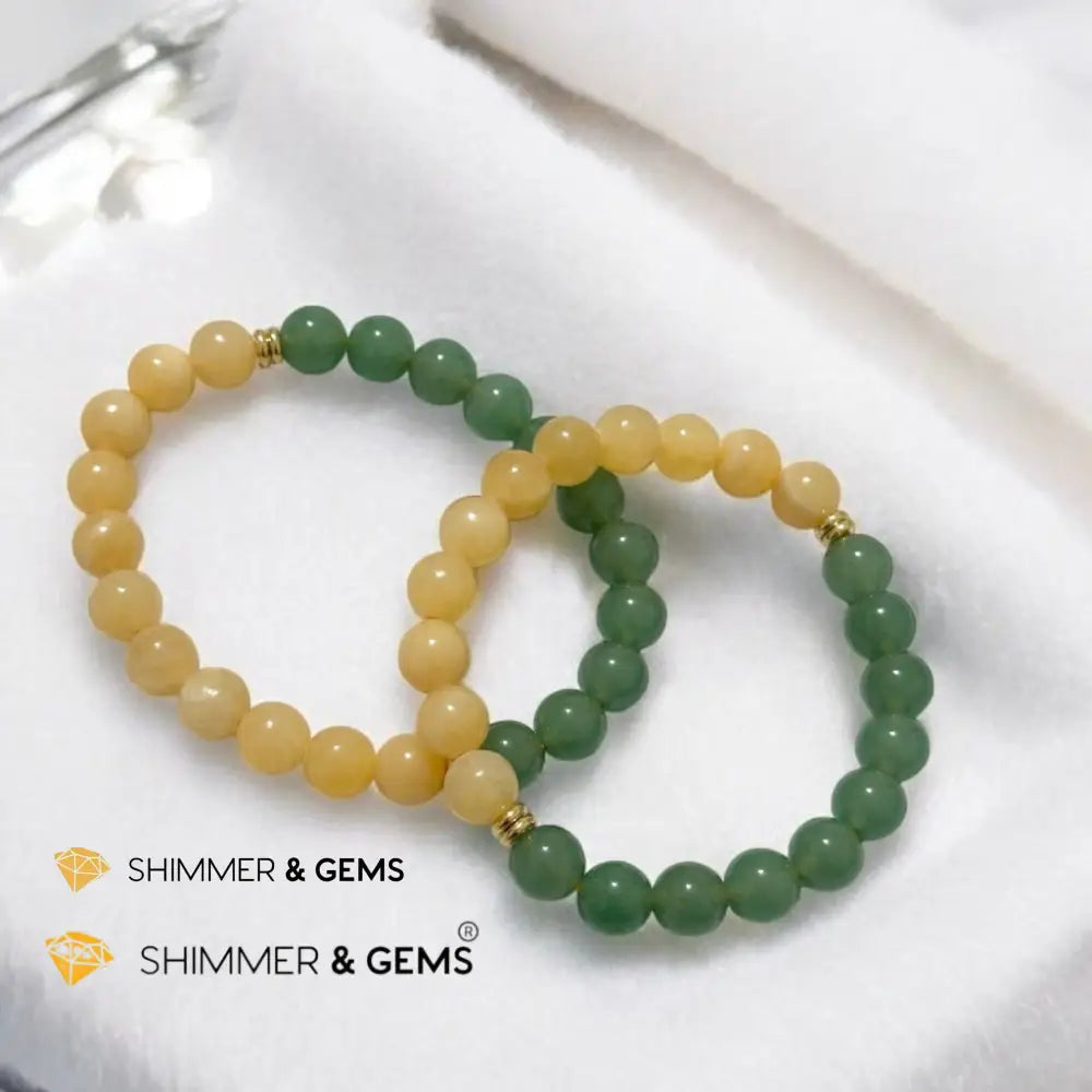 Double Luck 8mm Green Aventurine & Yellow Jade Bracelet with stainless steel rondelle 14k gold plated beads Bracelets