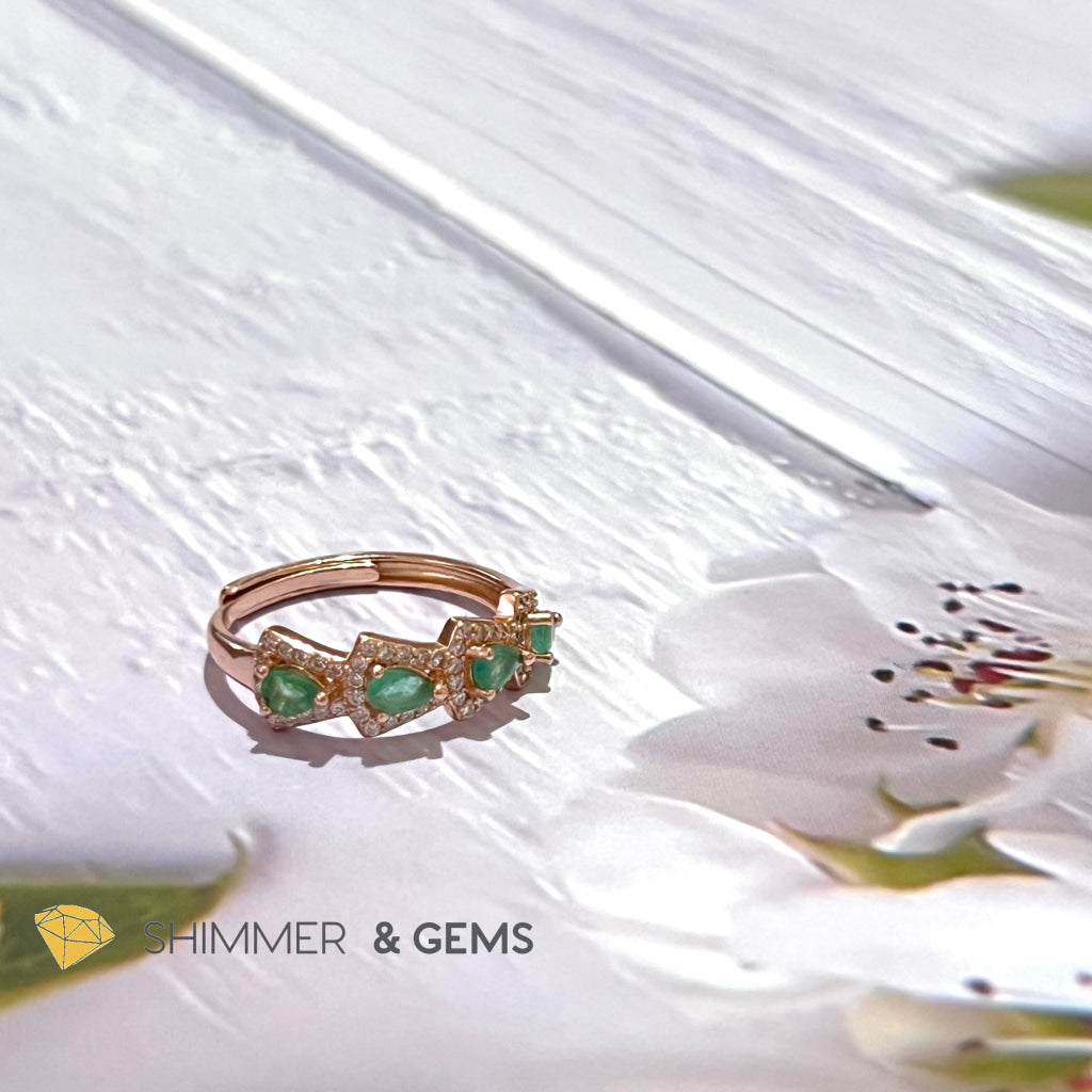 Emerald Rose Gold 925 Silver Ring (Luck)