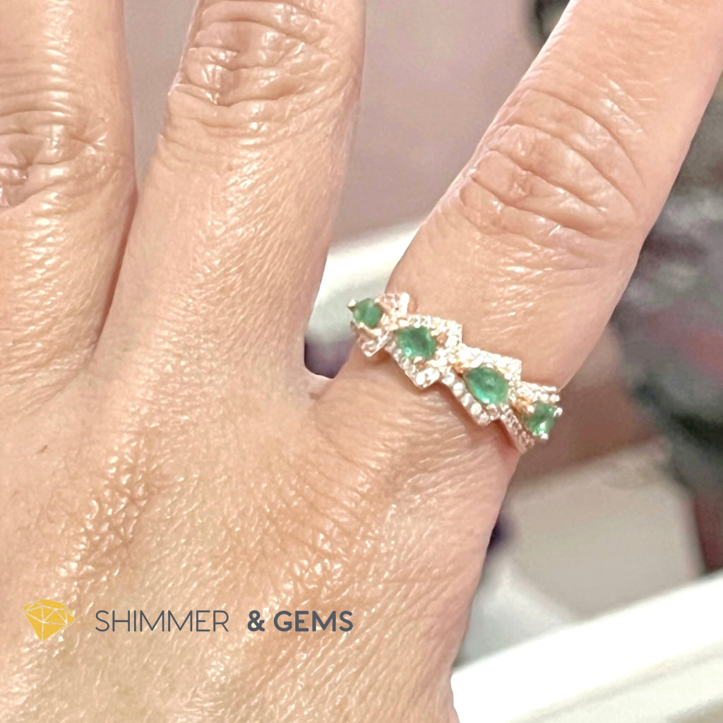 Emerald Rose Gold 925 Silver Ring (Luck)