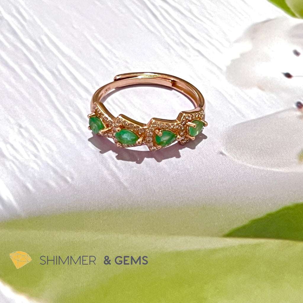 Emerald Rose Gold 925 Silver Ring (Luck) Adjustable Size