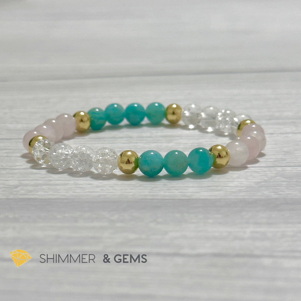 Emotional Healing Remedy Bracelet (Amazonite, Rose Quartz Madagascar, Crackle Quartz 6mm +14k gold filled)