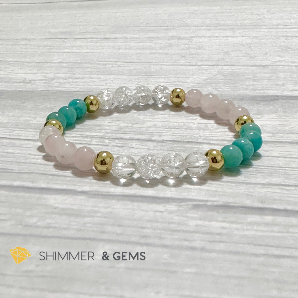Emotional Healing Remedy Bracelet (Amazonite, Rose Quartz Madagascar, Crackle Quartz 6mm +14k gold filled)