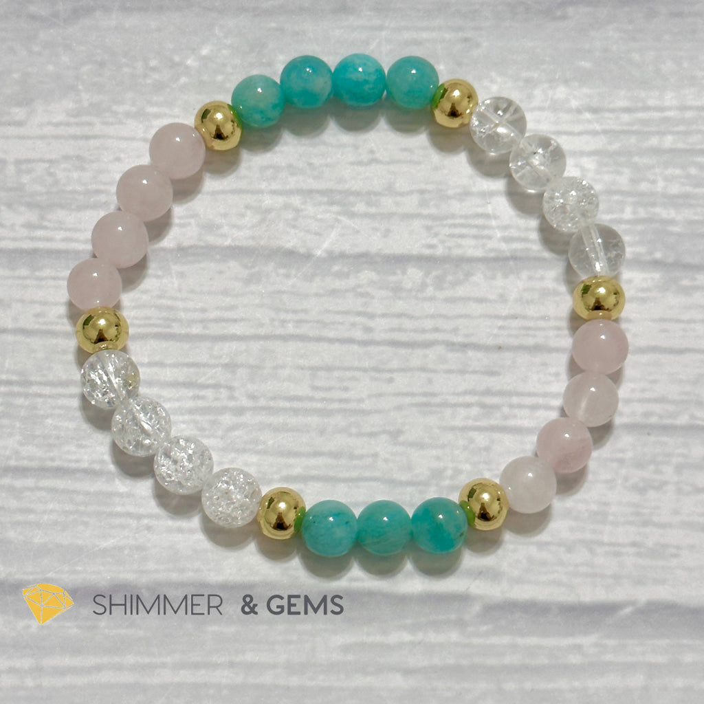 Emotional Healing Remedy Bracelet (Amazonite, Rose Quartz Madagascar, Crackle Quartz 6mm +14k gold filled)