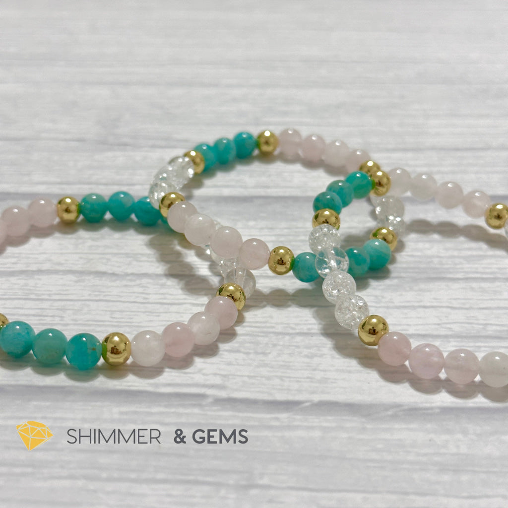 Emotional Healing Remedy Bracelet (Amazonite, Rose Quartz Madagascar, Crackle Quartz 6mm +14k gold filled)