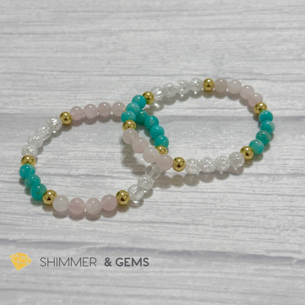 Emotional Healing Remedy Bracelet (Amazonite, Rose Quartz Madagascar, Crackle Quartz 6mm +14k gold filled)