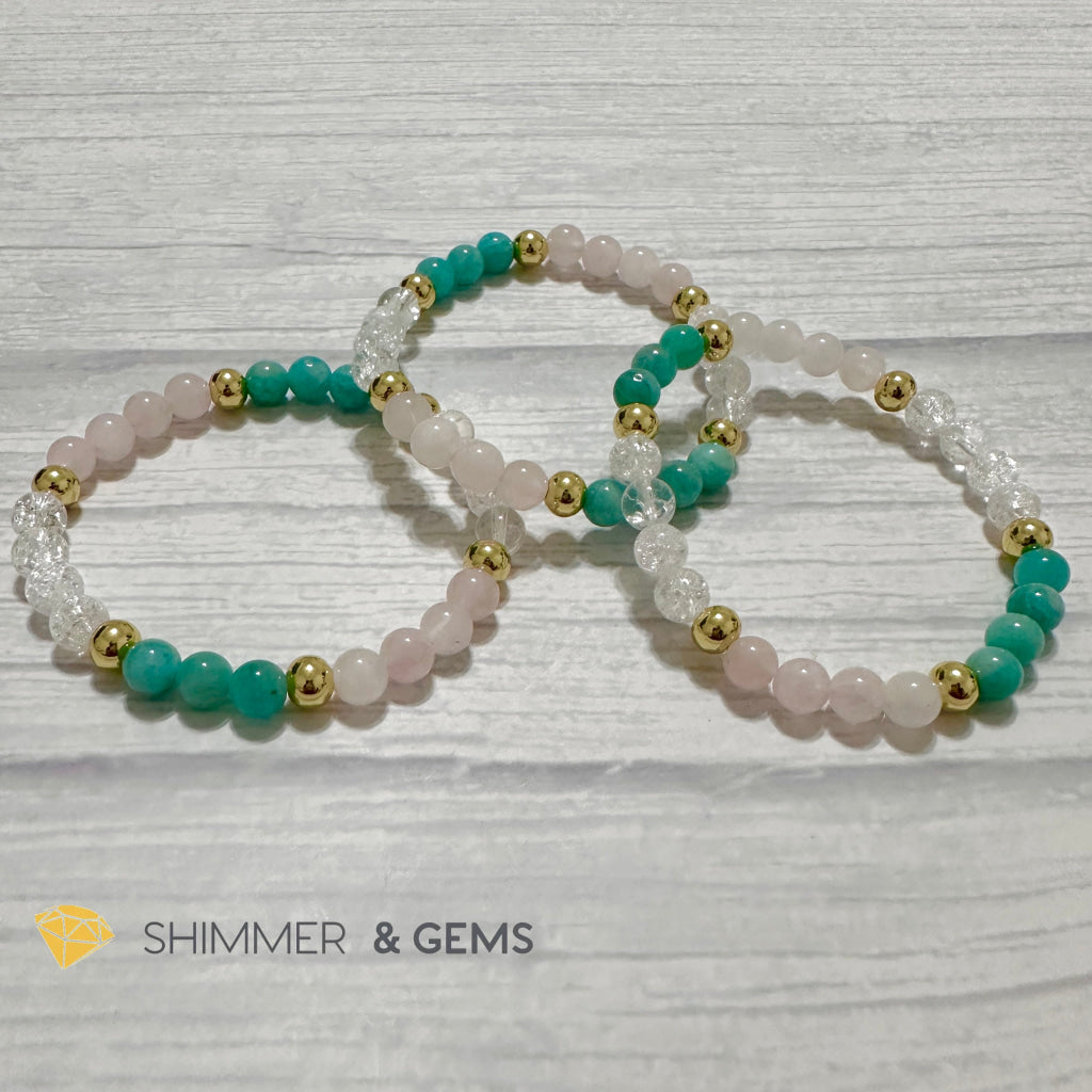 Emotional Healing Remedy Bracelet (Amazonite, Rose Quartz Madagascar, Crackle Quartz 6mm +14k gold filled)