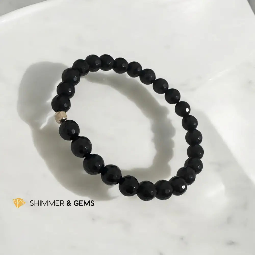 Faceted Black Tourmaline 8mm Bracelet with 14k Gold Filled (Protection) 6.5” Bracelets