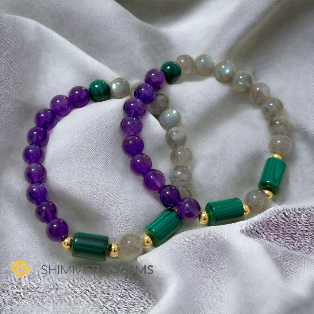 Focus & Calming Bracelet for Men (Amethyst, Malachite & Labradorite 8mm)
