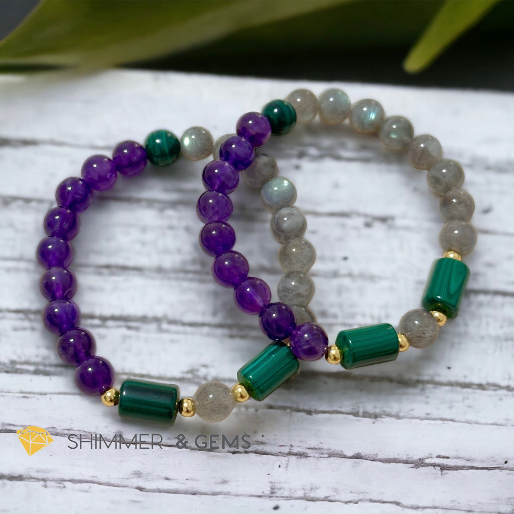 Focus & Calming Bracelet for Men (Amethyst, Malachite & Labradorite 8mm)