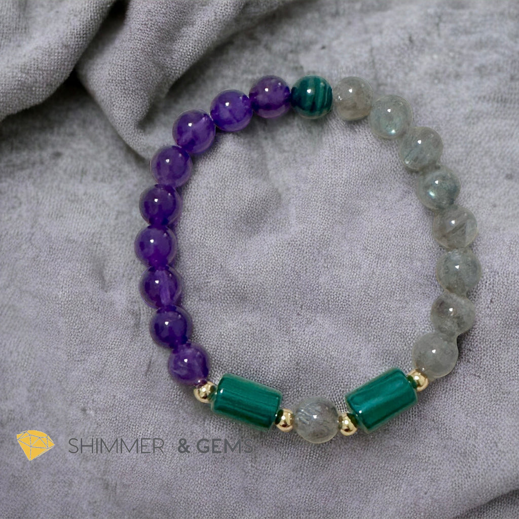 Focus & Calming Bracelet for Men (Amethyst, Malachite & Labradorite 8mm)