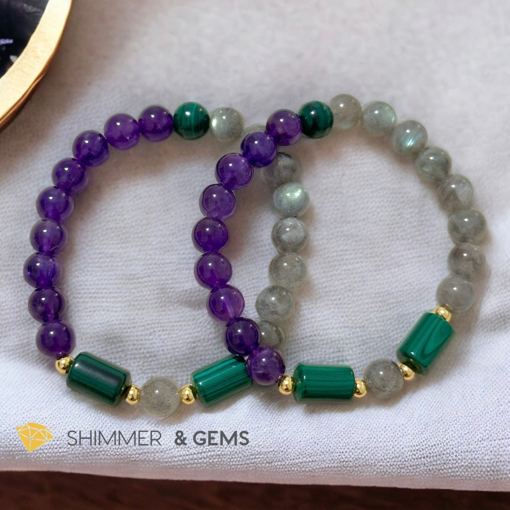 Focus & Calming Bracelet for Men (Amethyst, Malachite & Labradorite 8mm)